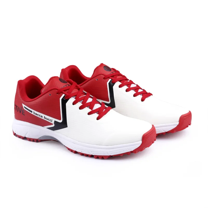 Bacca Bucci White Red Centurion Glide Dynamic FlexFit Elite Cricket Shoes for Men | Best Price UAE